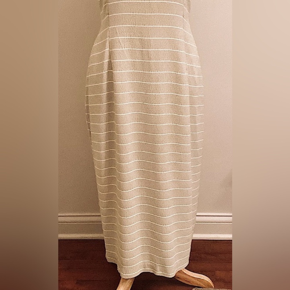 Breakin’ Loose Vintage Gold Cream Striped Satin Collar Short Sleeve Dress SZ 3/4 - Picture 3 of 14